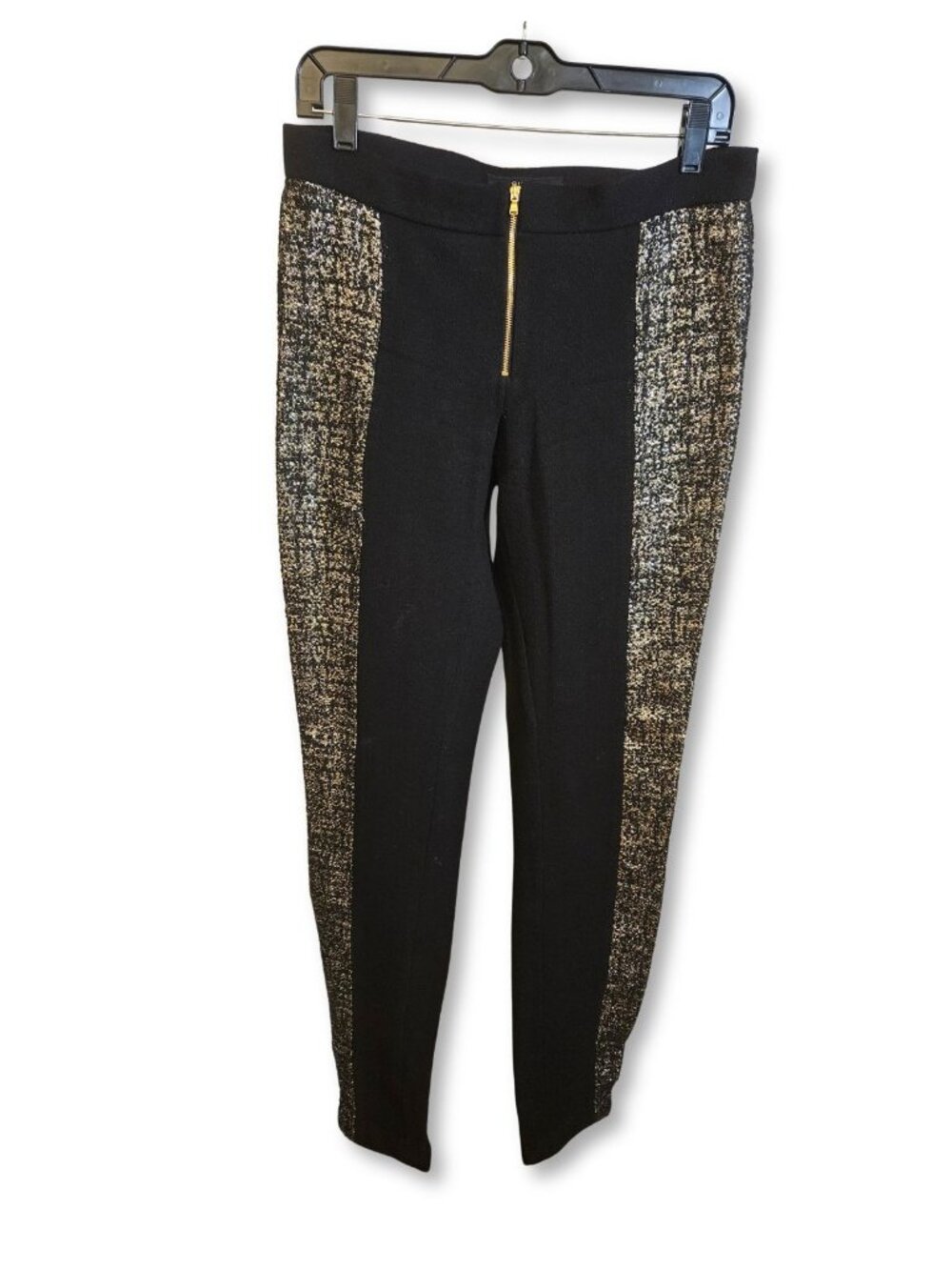 Suno Black Skinny Pants with Gold Metallic Tweed Side Panels Size M